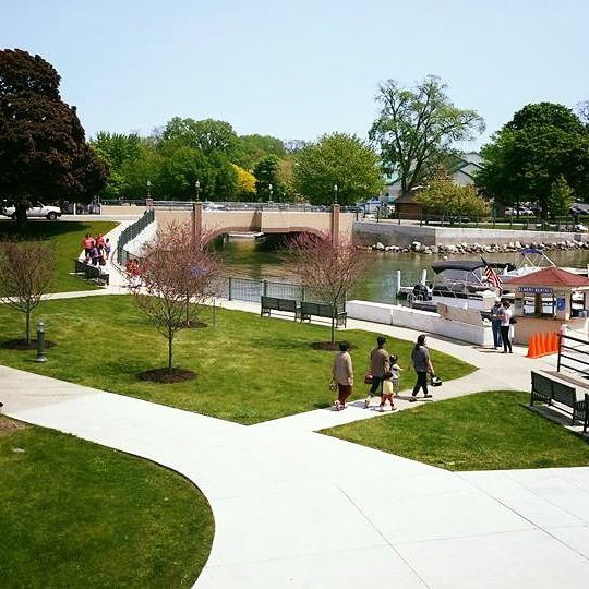 a group of people in a park